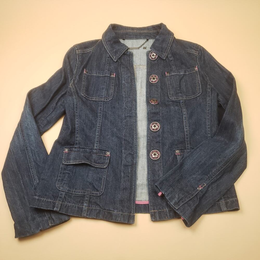 Luii Anthropologie Womens Denim Jacket Big Buttons Cargo Pockets Size Medium
